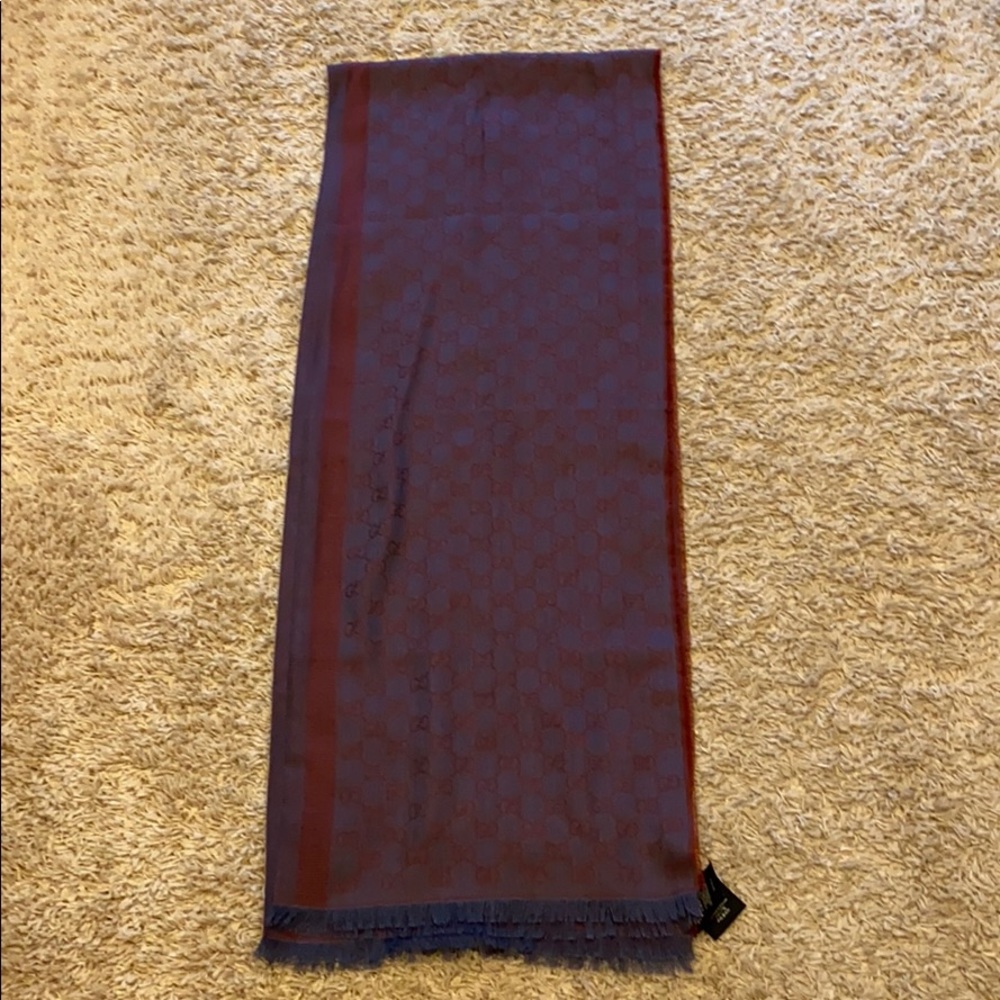 Gucci wool/silk scarf - navy and red